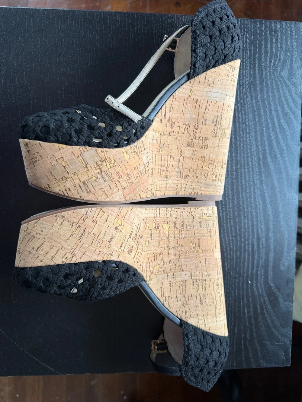 Jessica Simpson Black Woven Platform Wedges with Ankle Strap